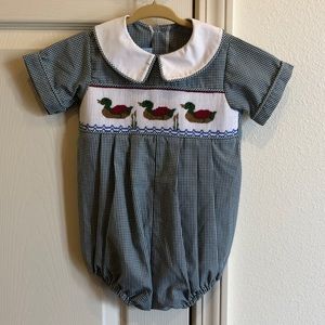 Baby Boy Smocked Ducks Collared Bubble Sz 9 month